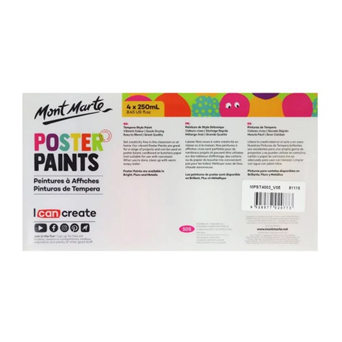 MONT MARTE POSTER PAINT 250ml Metallic Pk 4